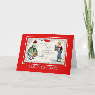Retro Children's Valentine Red Holiday Card