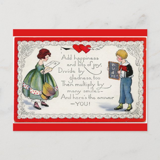 Retro Children's Valentine Red Holiday Postcard (Front)