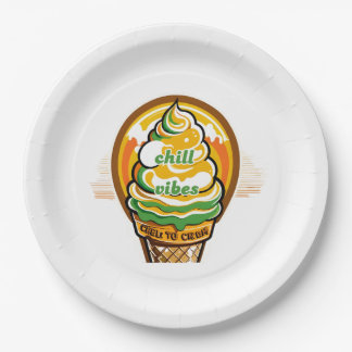 Retro Chill Vibes Ice Cream Sticker - Summer Sunbu Paper Plate