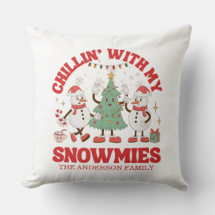 Retro Chillin' With My Snowmies Christmas Cushion