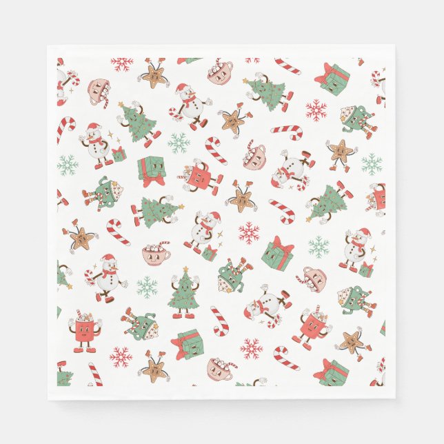 Retro Chillin' With My Snowmies Christmas Napkin (Front)