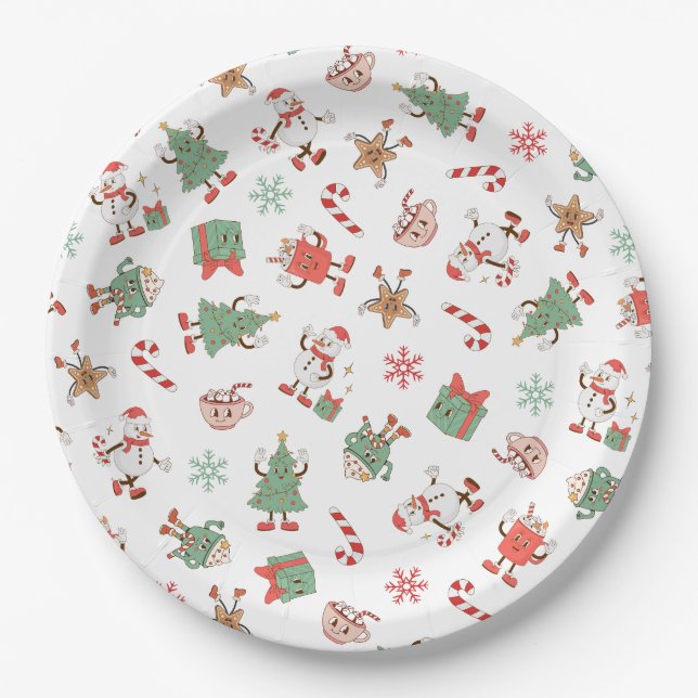 Retro Chillin' With My Snowmies Christmas Paper Plate (Front)