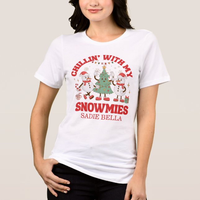 Retro Chillin' With My Snowmies Christmas Tri-Blend Shirt (Front)