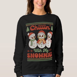 Retro "Chillin' With My Snowmies" Funny Christmas  Sweatshirt
