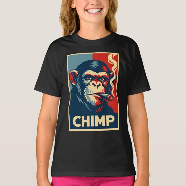 Retro Chimp smoking Cigar Poster T-Shirt (Front)