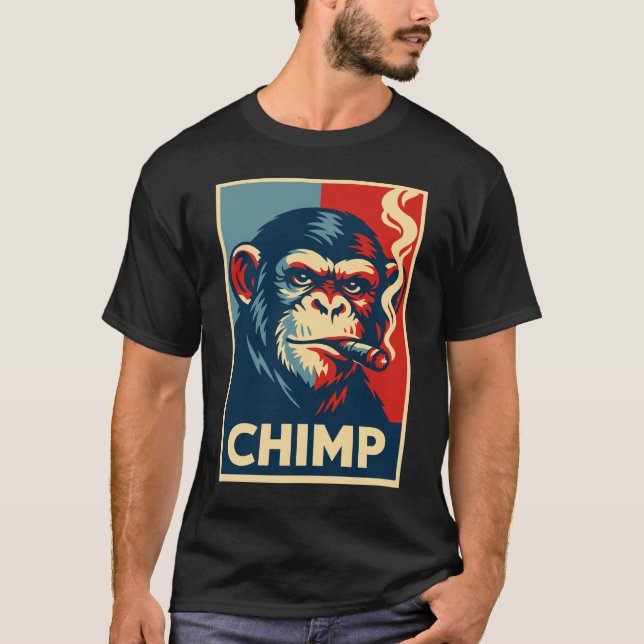 Retro Chimp smoking Cigar Poster T-Shirt (Front)
