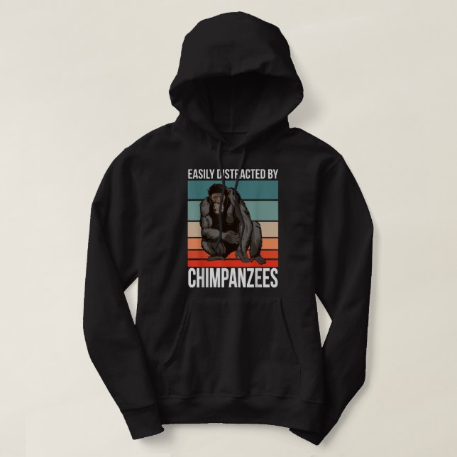 Retro Chimpanzee Quote Ape Easily Distracted By Ch Hoodie (Design Front)