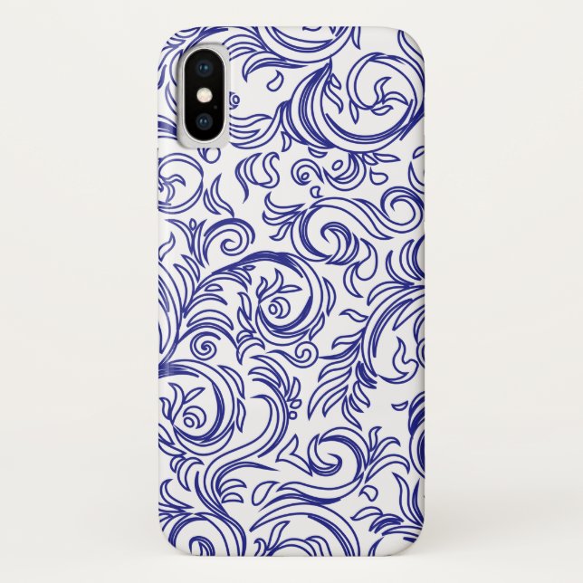 Retro Chinoiserie Blue and White Pattern Case-Mate iPhone Case (Back)
