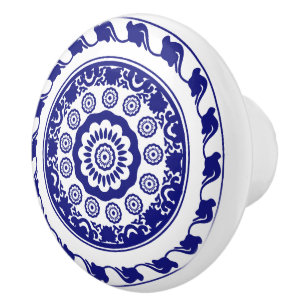 Retro Chinoiserie Blue and White Pattern Ceramic Knob