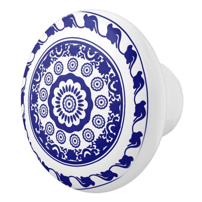 Retro Chinoiserie Blue and White Pattern Ceramic Knob (Right)