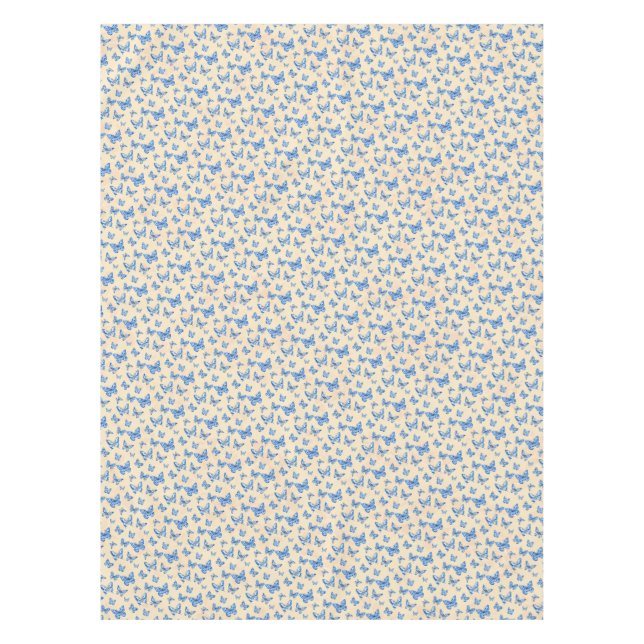 Retro Chinoiserie Blue Butterflies Blush Ivory  Tablecloth (Front)
