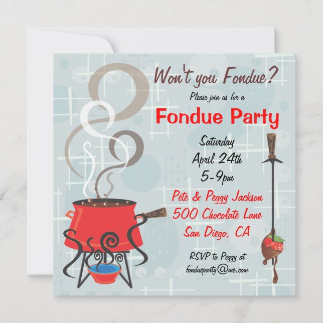Retro Chocolate Fondue Party Invitation (Front)