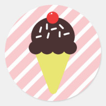 Retro Chocolate Ice Cream Cone with Pink Stripes
