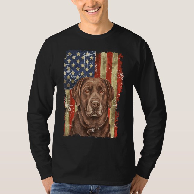 Retro Chocolate Lab With Usa Flag  Chocolate Lab D T-Shirt (Front)