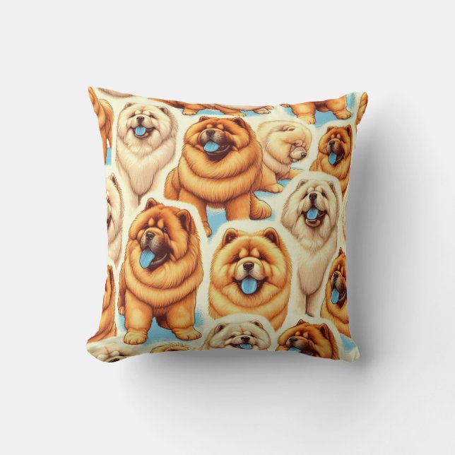 Retro Chow-Chow Seamless Pattern Cushion (Front)