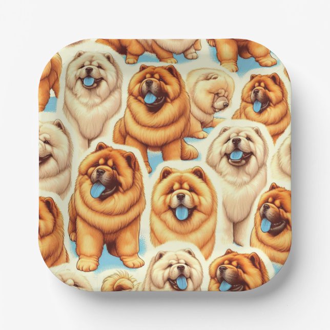 Retro Chow-Chow Seamless Pattern Paper Plate (Front)