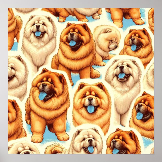 Retro Chow-Chow Seamless Pattern Poster (Front)
