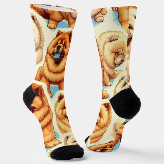 Retro Chow-Chow Seamless Pattern Socks (Angled)
