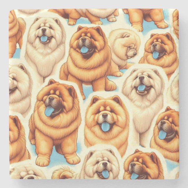 Retro Chow-Chow Seamless Pattern Stone Coaster (Front)