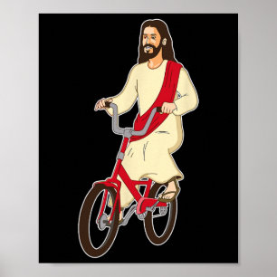 Retro Christ On A Bike Funny Lord Jesus Religious Poster