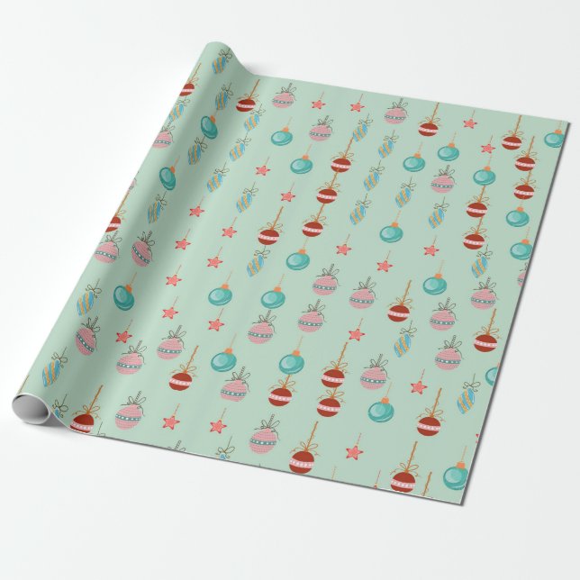 Retro Christma sTree Ornaments Wrapping Paper (Unrolled)