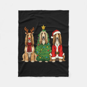 Retro Christmas Afghan Hound Santa Reindeer Dog Lo Fleece Blanket