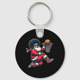 Retro Christmas African American Santa Claus Sketl Key Ring