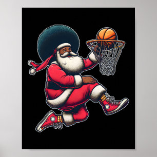 Retro Christmas African American Santa Claus Sketl Poster