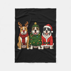 Retro Christmas American Bully Santa Reindeer Dog  Fleece Blanket