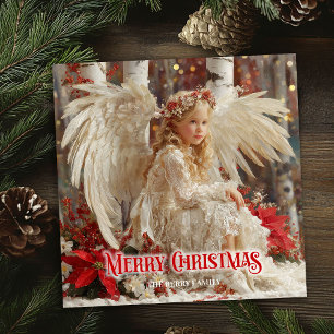 Retro Christmas angel red and gold artistic card