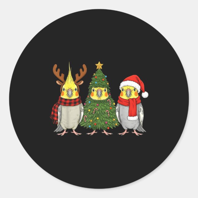 Retro Christmas Atiel Parrot Santa Reindeer  Classic Round Sticker (Front)