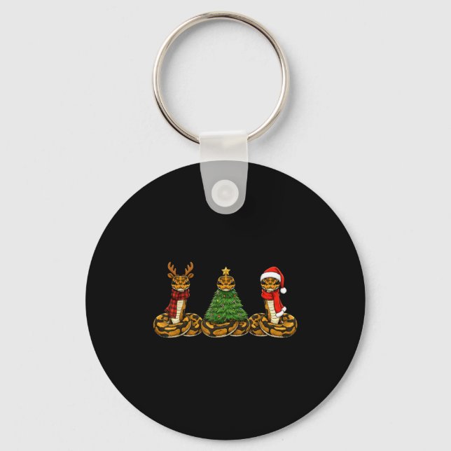 Retro Christmas Ball Python Snake Santa Reindeer  Key Ring (Front)