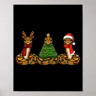 Retro Christmas Ball Python Snake Santa Reindeer  Poster