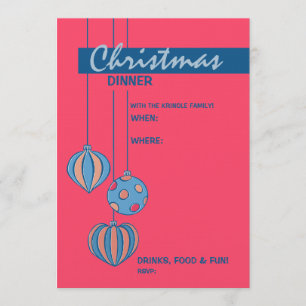 Retro Christmas Balls red Dinner Invitation