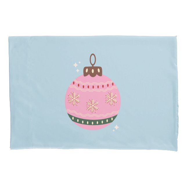Retro Christmas Bauble Pink Blue Preppy Holiday Pillowcase (Front)