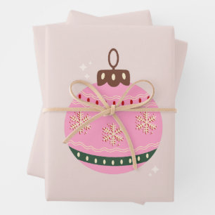 Retro Christmas Bauble Pink Holiday Wrapping Paper Sheet