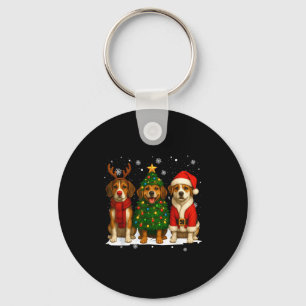 Retro Christmas Beagle Santa Reindeer Dog Lover  Key Ring