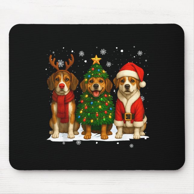 Retro Christmas Beagle Santa Reindeer Dog Lover  Mouse Pad (Front)