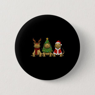 Retro Christmas Bearded Dragon Santa Reindeer  6 Cm Round Badge