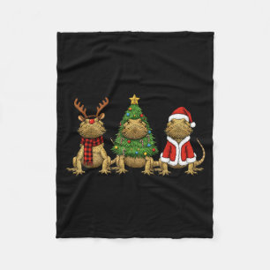 Retro Christmas Bearded Dragon Santa Reindeer  Fleece Blanket
