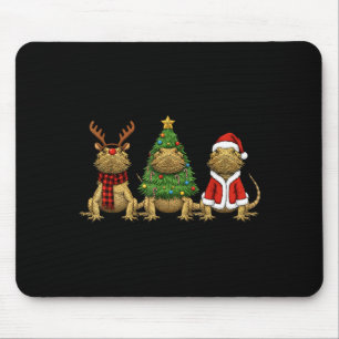 Retro Christmas Bearded Dragon Santa Reindeer  Mouse Pad