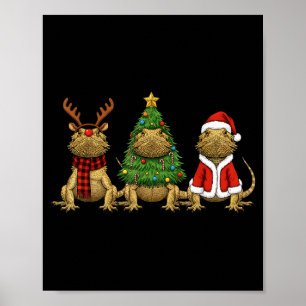 Retro Christmas Bearded Dragon Santa Reindeer  Poster