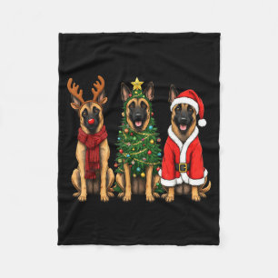 Retro Christmas Belgian Malinois Santa Reindeer Do Fleece Blanket