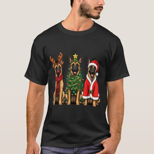 Retro Christmas Belgian Malinois Santa Reindeer Do T-Shirt (Front)