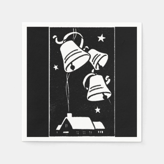 Retro Christmas Bells and Cottage Paper Napkin (Front)