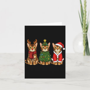 Retro Christmas Bengal Cat Santa Reindeer  Card