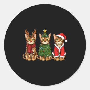 Retro Christmas Bengal Cat Santa Reindeer Classic Round Sticker