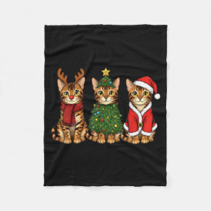 Retro Christmas Bengal Cat Santa Reindeer  Fleece Blanket