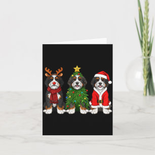 Retro Christmas Bernedoodle Santa Reindeer Dog Lov Card