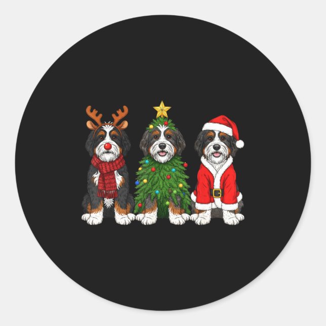 Retro Christmas Bernedoodle Santa Reindeer Dog Lov Classic Round Sticker (Front)